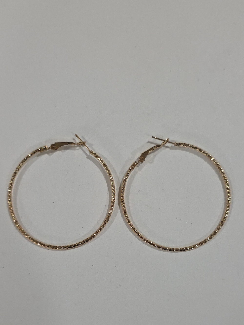 Gold Textured Hoop Earrings – Classic Women’s Statement Fashion Jewelry - 2-inch - Picture 3 of 10